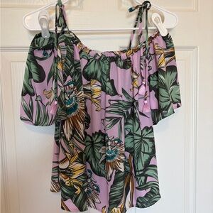 J. Crew Purple Floral Off-Shoulder Blouse
